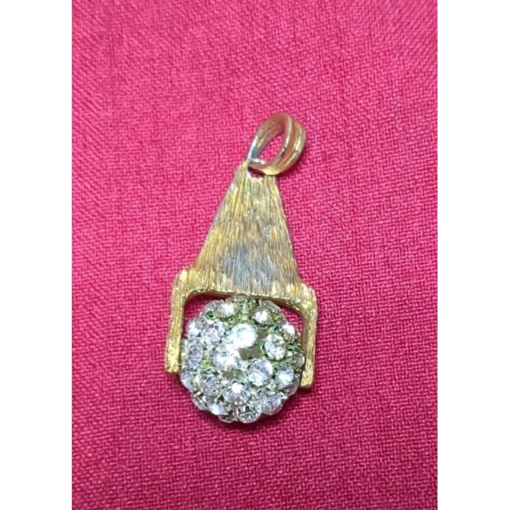 Vintage Big Bold Gold Tone Rhinestone Statement Clip On Earrings & Pendant - Picture 4 of 6